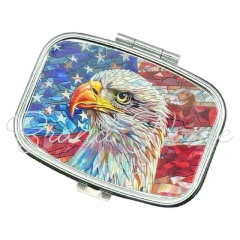 American Flag Bald Eagle Patriotic Silver Two Section Rectangular Container
